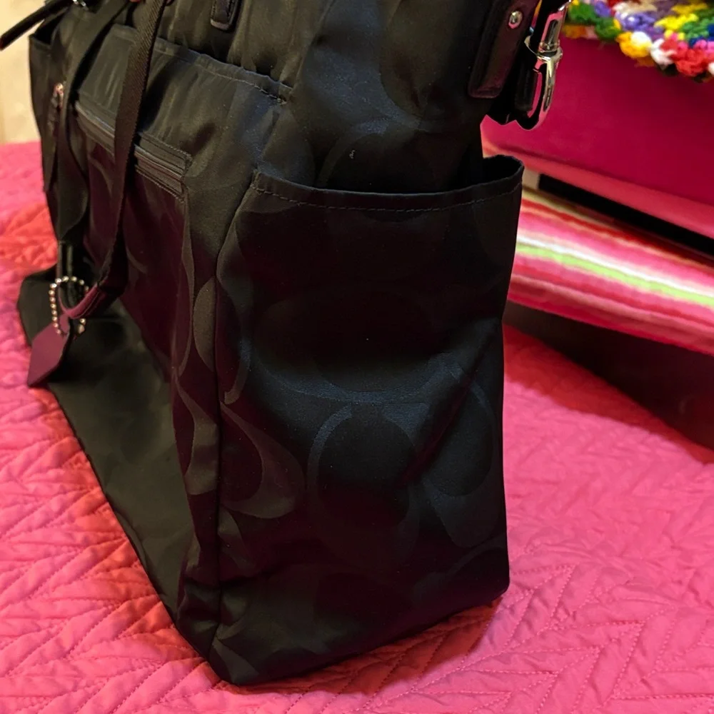 Coach Authenticated Black Signature C Nylon Diaper Bag Tote Large F77577